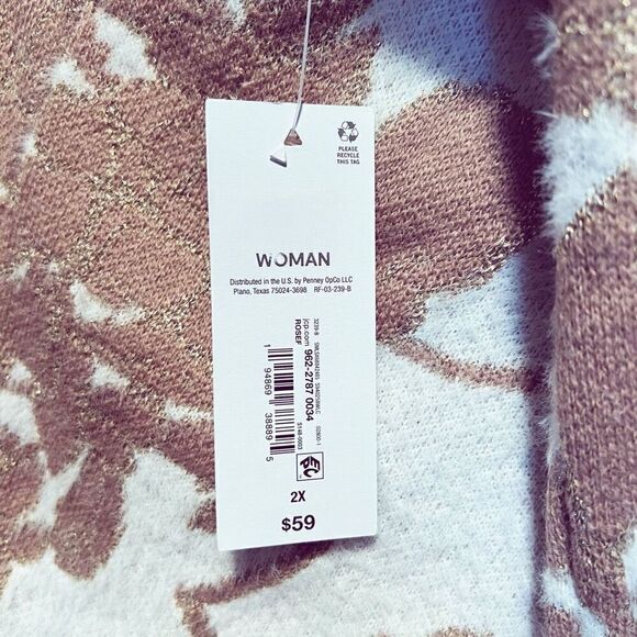 Liz Claiborne Ivory Beige Floral Jacquard Knit Sweater Size 2X NWT - Picture 7 of 11
